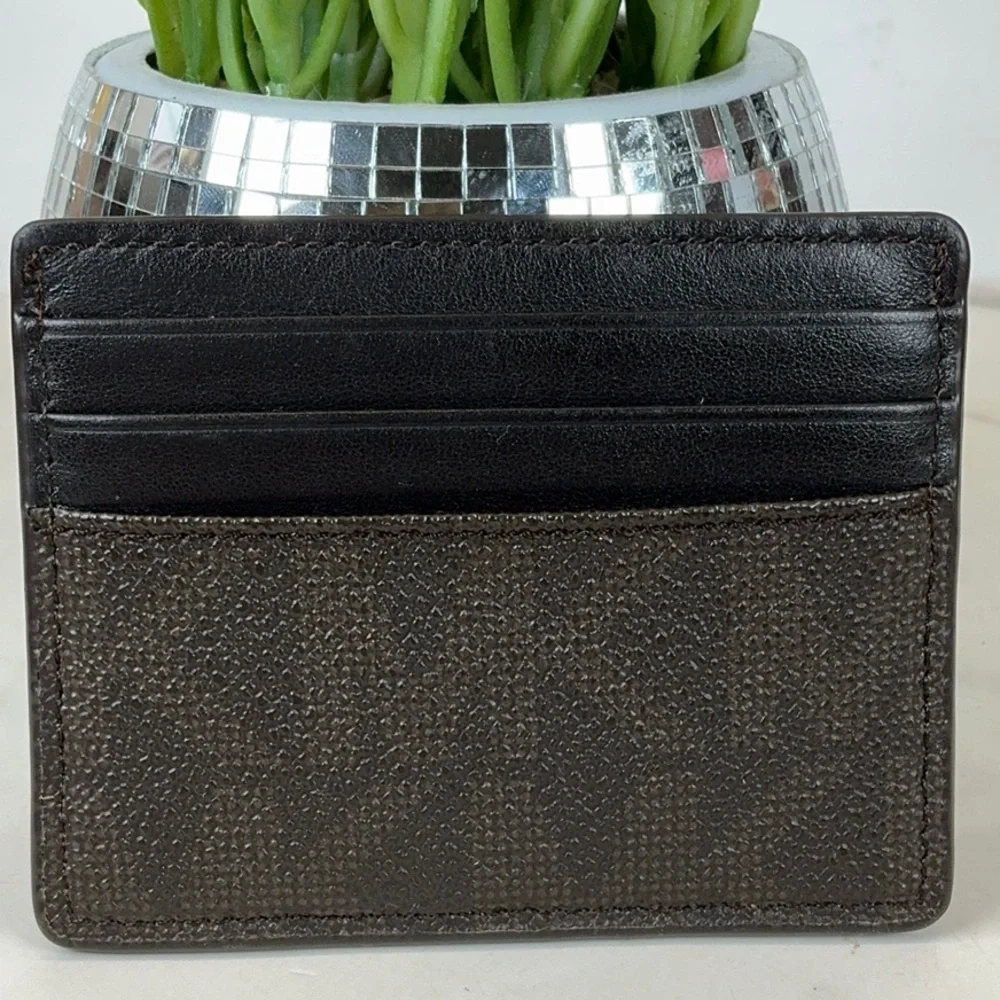 Michael Kors Brown Signature Card Holder Slim Wallet Men's Women's Unisex - Picture 5 of 8